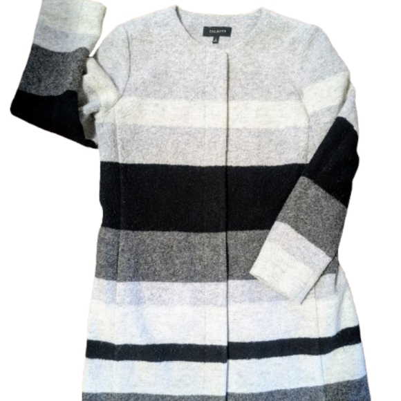 Talbots Coat Jacket Black Gray Stripe Classic Size M Wool Blend - Picture 9 of 13